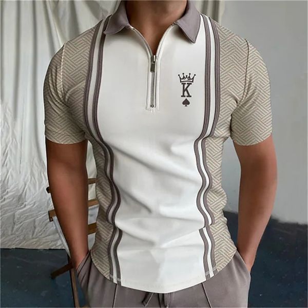 

mens polos poker mens lapel zipper golf letter clothing short sleeved tshirt regular shirt loose and breathable 230718, White;black