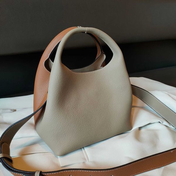 

luxury picotin lock bag 2023 new niche design genuine leather vegetable basket children's soft bucket bag portable one shoulder crossbo