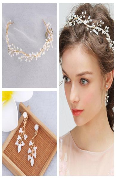 

european new hair band earrings twopiece bridal hand beaded hair band wedding jewelry more styles please enter the store to5031565, Silver