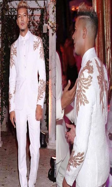 

luxury design groom tuxedos shawl lapel groomsmen mens suits gold applique man jacket blazer suitjacketpants1837204, Black;gray