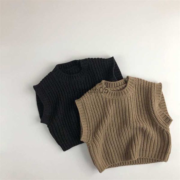 

pullover korean style fall boys solid color warm sleeveless sweaters baby girls twisted loose 2 colors knit pullovers hkd230719, Blue