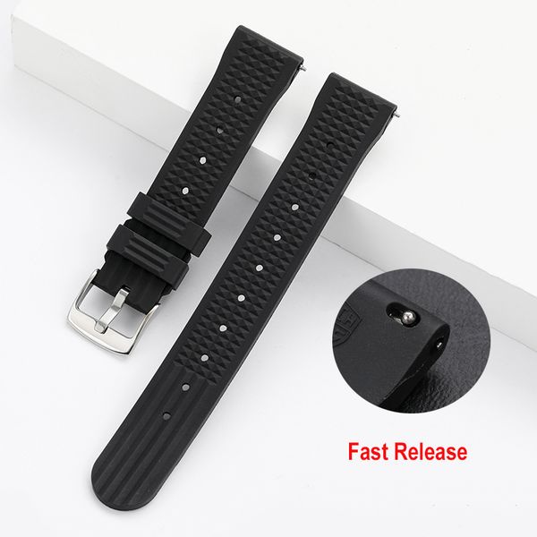 

watch bands watchdives fkm rubber waffle fast release band soft strap waterproof replacement watchbands 20mm 22mm 230718, Black;brown