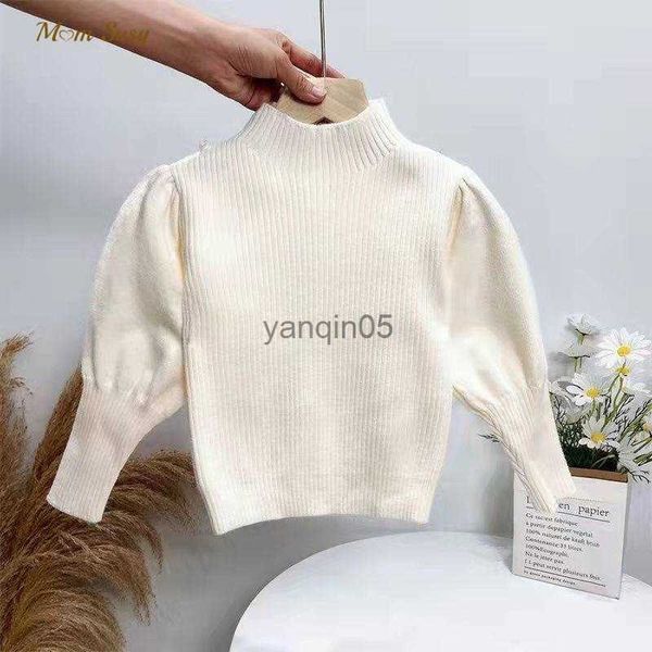 

pullover baby girl sweater puff sleeve solid color spring autumn winter child knitted pullover baby clothes 1-10y hkd230719, Blue