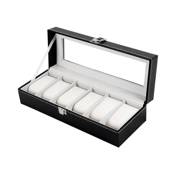 

6 grid pu leather watch storage box rectangle wristwatch holder jewelry display case for gifts ll177011613, Black;blue