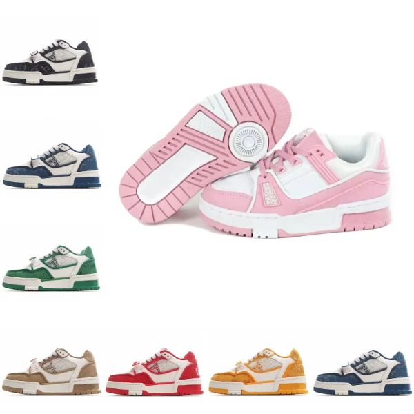 

designer flat kids sneaker virgil trainer casual shoes denim canvas leather abloh white green red blue letter overlays fashion platform low, Black