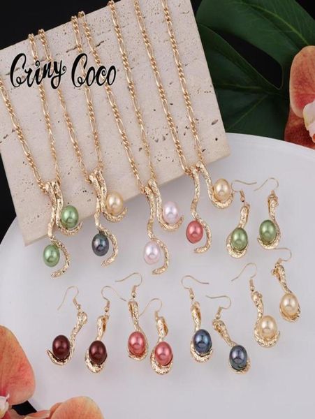 

earrings necklace hawaiian fashion jewelry sets colorful pearl gold polynesian pendant necklaces earring set whole for women9452419, Silver