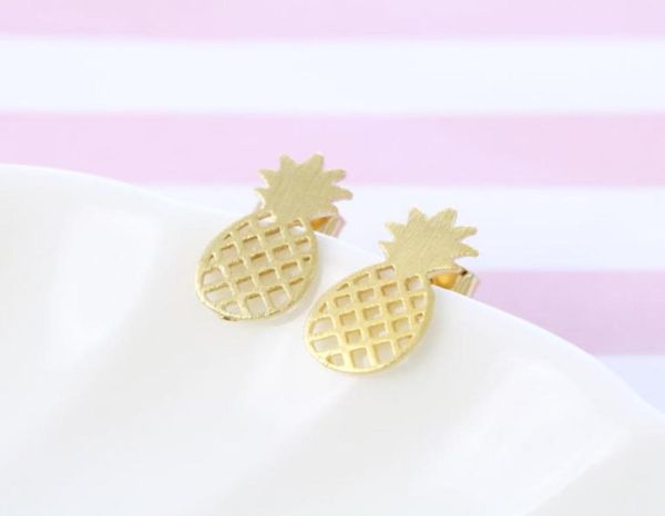 

10pair s047 cute tiny pineapple earrings lovely ananas earrings simple funny outline fruit stud earrings for women minimalist5843065, Golden;silver