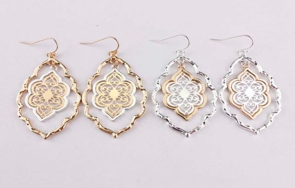 

trendy cut out morocco dangle chandelier filigree two tone frame statement drop earrings for women earrings2560529, Silver