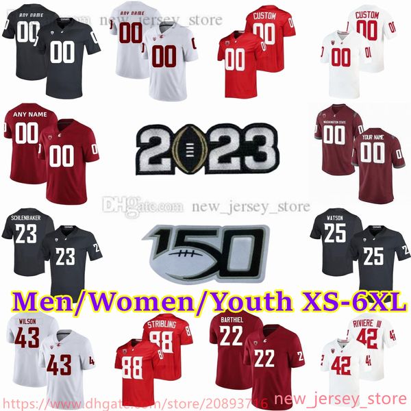 

2023-24 custom xs-6xl ncaa washington state wsu cougars football jersey 88 de'zhaun stribling 1 daiyan henley 42 billy riviere iii 6 ch, Black