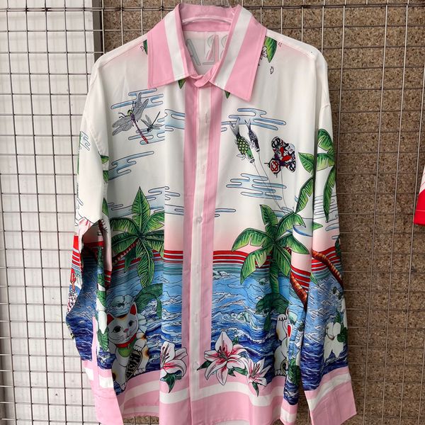 

mens casual shirts casablanca shirt coconut tree print polo collar long sleeve beach resort blouse set 230718, White;black