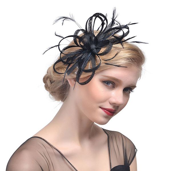 

wedding headpieces bridal fascinator hat ruffles flower feather party women girls hair clip glitter rhinestone vintage banquet headpieces, Silver