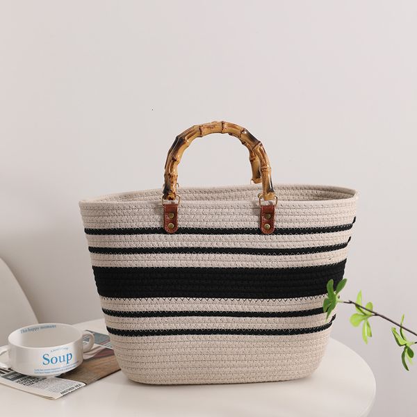 

other bags cotton thread woven tote bamboo handle women handbags summer stripe beach bags for women bohemian straw bag boho clutch 230719, Black;red