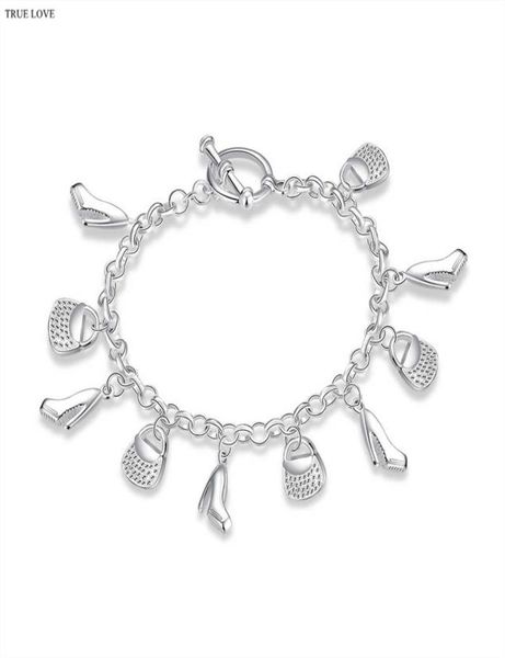 

925 sterling silver plated multi pendant charm bracelet fashion jewelry pretty cute party style christmas gift 1304591, Golden;silver
