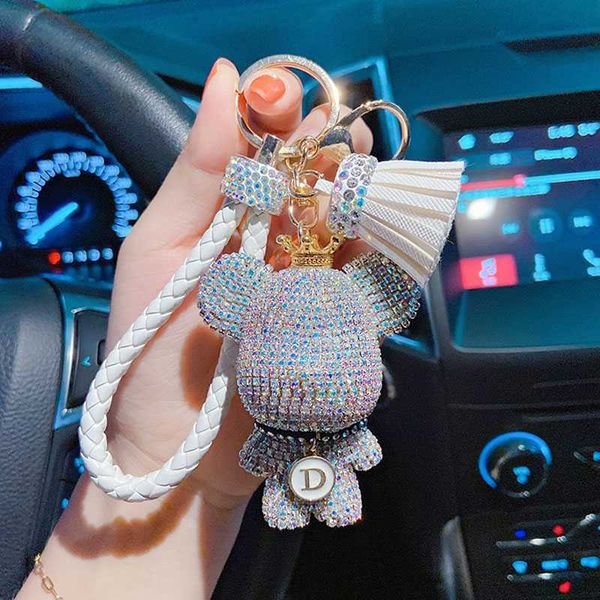 

key rings luxury handmade rhinestone bear keychain punk car pendant key chain ring holder car bag llaveros mujer jewelry accessories gift l2, Slivery;golden