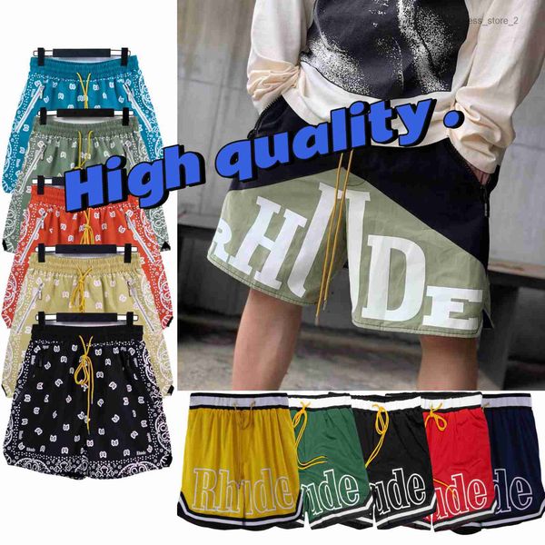 

rhude shorts rh summer swim shorts casual mens blue black beach short pants basketball shorts designer street drawstring tighness loose repr, White;black