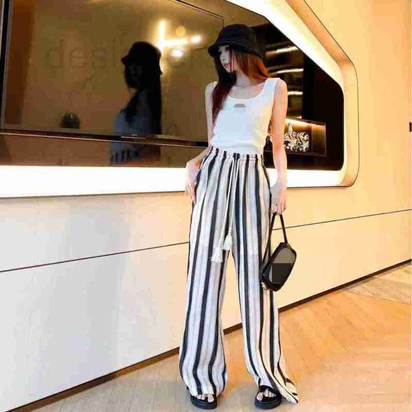 

women's pants & capris designer striped casual wide leg straight pants for women with tassels and drawstring straps a draped feel, show, Black;white