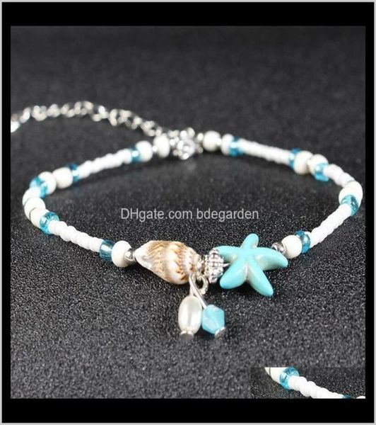 

drop delivery 2021 handmade beads sandal anklet bracelet foot jewelry shell starfish anklets for women ps0967 e9wrb1801280, Red;blue