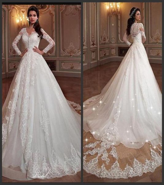 

formal elegant wedding dresses v neck cap long sleeves lace appliques bridal gowns sweep train formal wedding gowns 9792080, White
