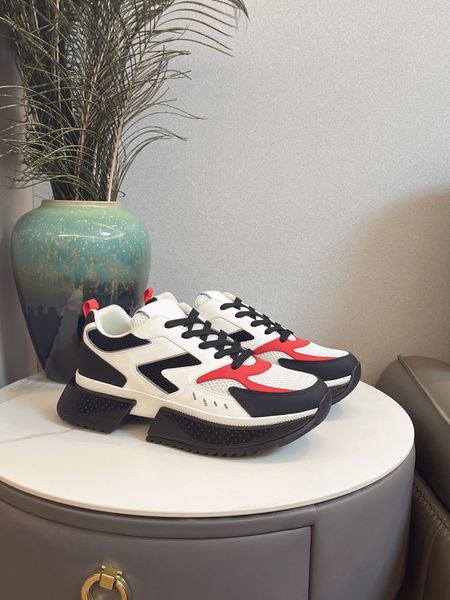 

womens mens designer sports shoes mixed-material airmaster sneakers fashion daymaster designs with contrasting calfskin suede and rubber det, Black