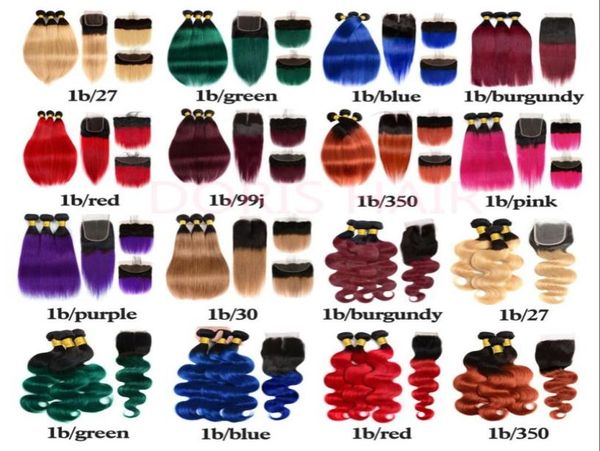 

precolored remy human hair 3 bundles with closure 1b27 t1b99j body wave hair weaves 13x4 frontal closure t1b30 t1bbug2500547, Black;brown