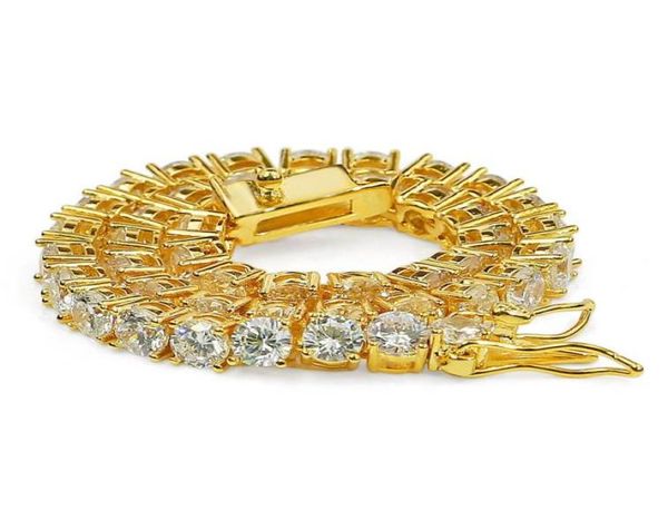 

345mm hip hop tennis bracelets white zircon bling shining 24k gold plated bangle jewelry7313962, Golden;silver