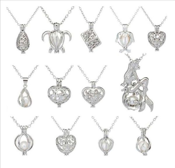 

wish pearl gift 20mm heart cage chokers necklace for women with oyster love pearl pendant chain necklace colar4534142, Silver