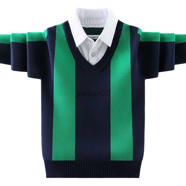 

pullover boys winter sweaters 2022 new kids shirt-collar pure cotton striped knitwear children's thicken warm pullovers can match velve, Blue