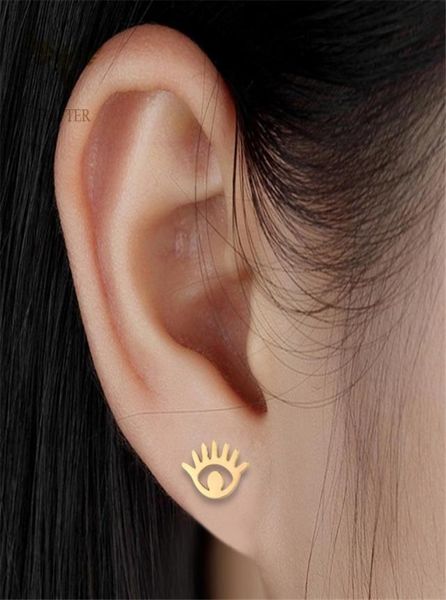 

2021 trendy turkish evil eyes earrings fashion jewelry silver gold stainless steel stud earring for women men jewelry whole1787859, Golden;silver