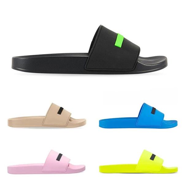 

men women designer slippers summer pool slides black fluo green white cool grey beige blue pink yellow mens rubber sandals paris shoes size