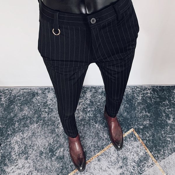 

men s pants men suit hombre pantalones 2023 autumn stretch slim formal trousers for fashion casual stripe dress clothing 230718, Black