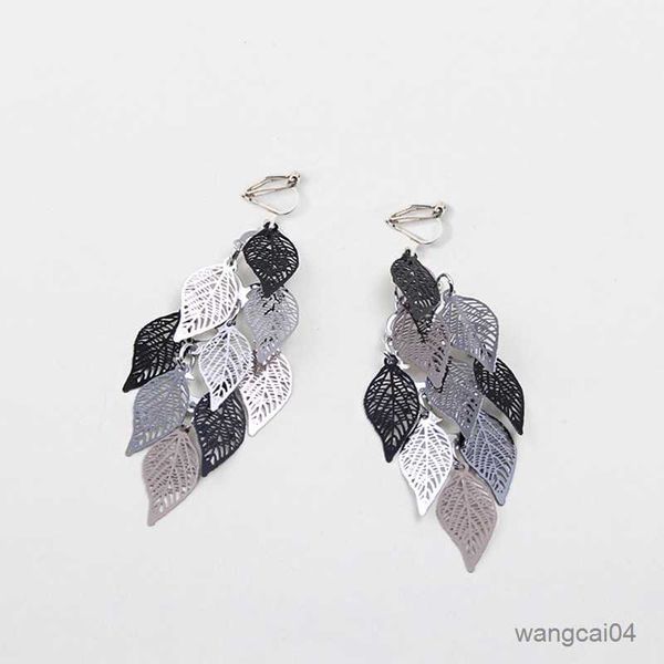 

charm metal leaf clip on earrings for women vintage big earrings geometric statement ear jewelry wholesale r230719, Golden