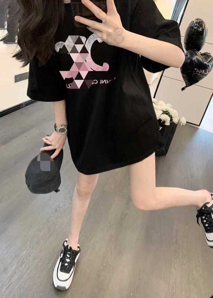 

women's t-shirt designer letter gradient embroidered round neck cotton short sleeve t-shirt loose casual thigh disappearance squk, White