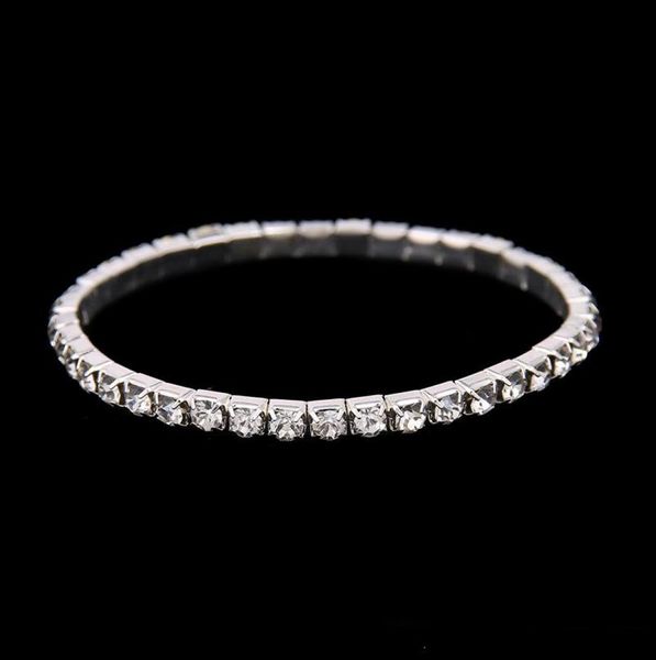 

silver gold plated stretch bracelet exquisite 3 row rhinestone stretch bangle for bride party evening prom homecoming bridal acces7287273, White