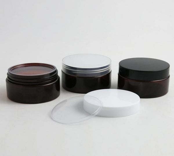 

30 x diy 100g empty amber pet cream jar with plastic white black clear lids and pet seal 100ml jar cosmetic container5346283