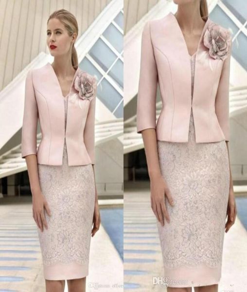 

2022 3d flower pink mother of the bride dresses with jacket lace applique beaded wedding guest dress knee length formal party gown7684129, Black;red