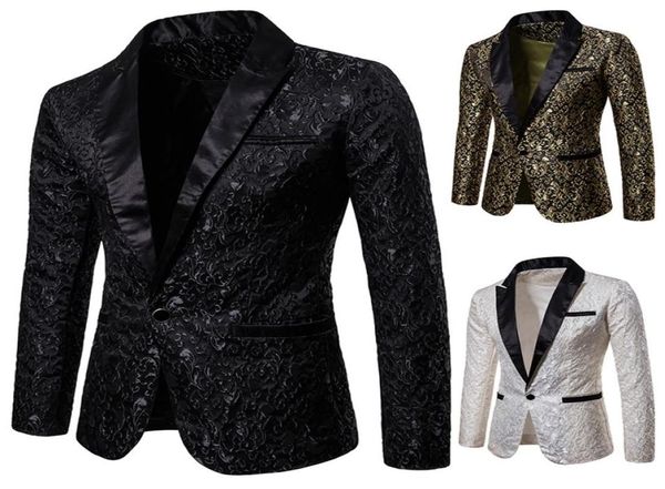 

gold embrodiery men039s casual jacquard blazer slim formal wedding jackets one button solid color suit man blazer whi7357496, Black;gray
