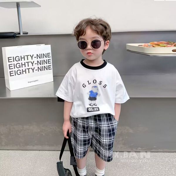

boys' short-sleeved suit 2023 new children's summer dress baby two-piece boy summer fashion handsome foreign style, White