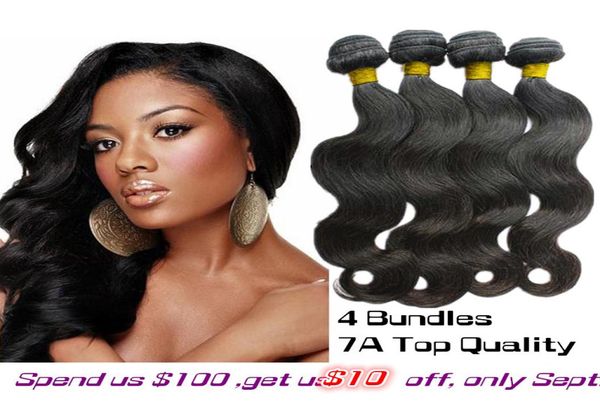 

selling 9a grade peruvian body wave virgin hair weave 4 pieces unprocessed brazilian indian hair bundles weft3124240, Black