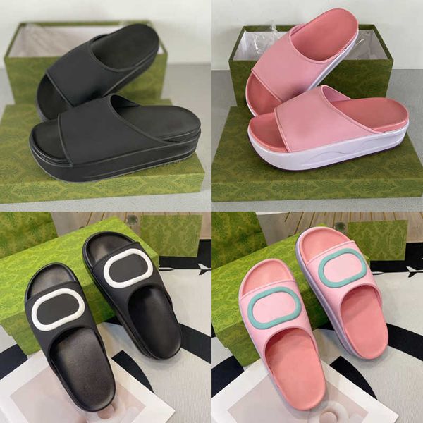 

designer women thick bottom sandals platform slippers men rubber slide macaron color beach slippers non-slip soft fashion summer beach flip-, Black