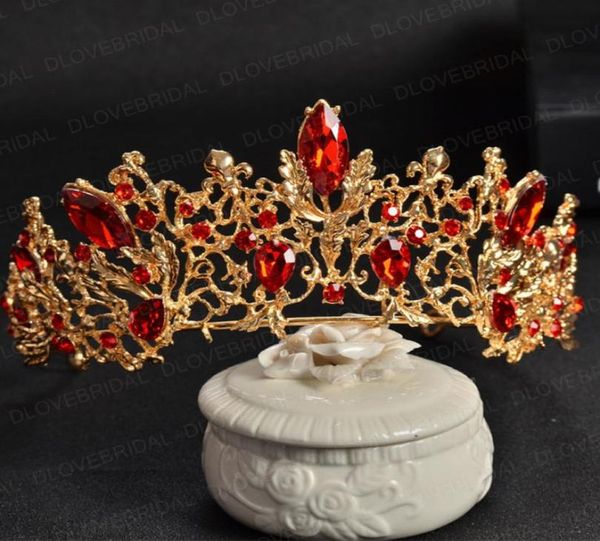 

gold siver bridal tiara with red crystal stunning big pageant crown no comb brithday party po hair accessories5436082, Silver