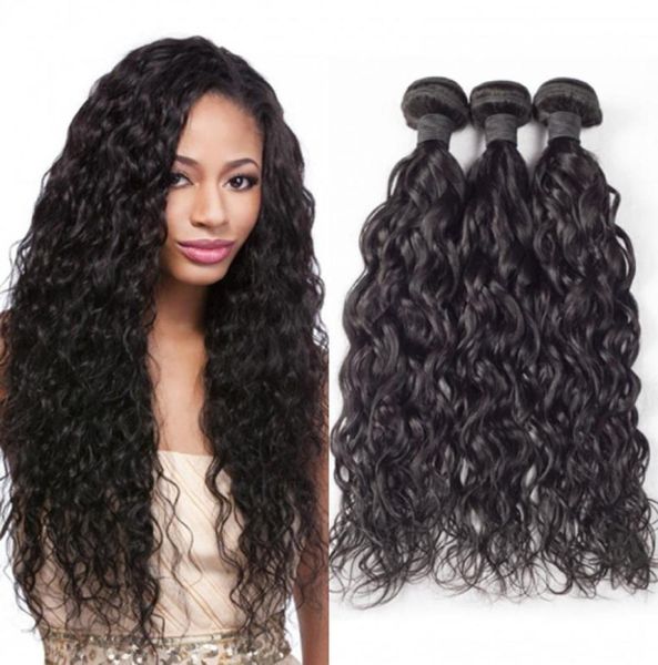 

brazilian water wave curl 100 unprocessed human virgin hair weaves remy human hair extensions human hair weaves dyeable 3 bundles1598903, Black