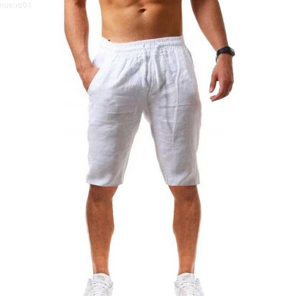 

men's shorts men's sports casual shorts 2023 summer new loose cotton linen breathable capris solid man drstring elastic waist beac, White;black