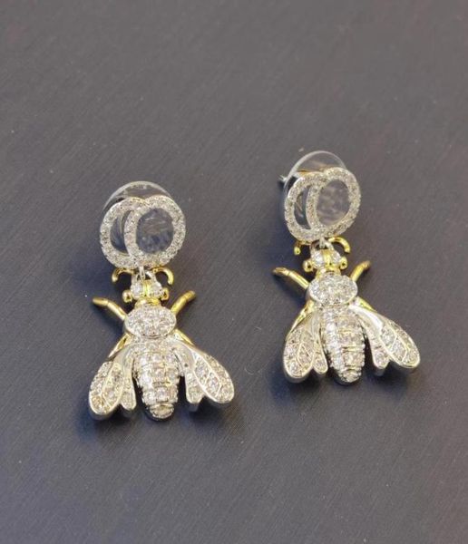 

new 2022 fashion charm earrings diamond bee silver plated luxury designer earrings women party wedding gift jewelry1457306, Golden