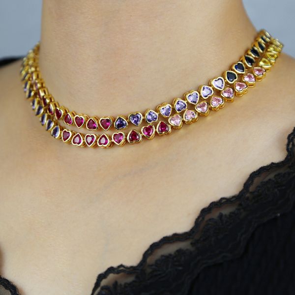 

rainbow colorful mini love hearts zircon necklace long chain women lady girl new fashion iced out zirconia hip hop gift jewelry, Silver