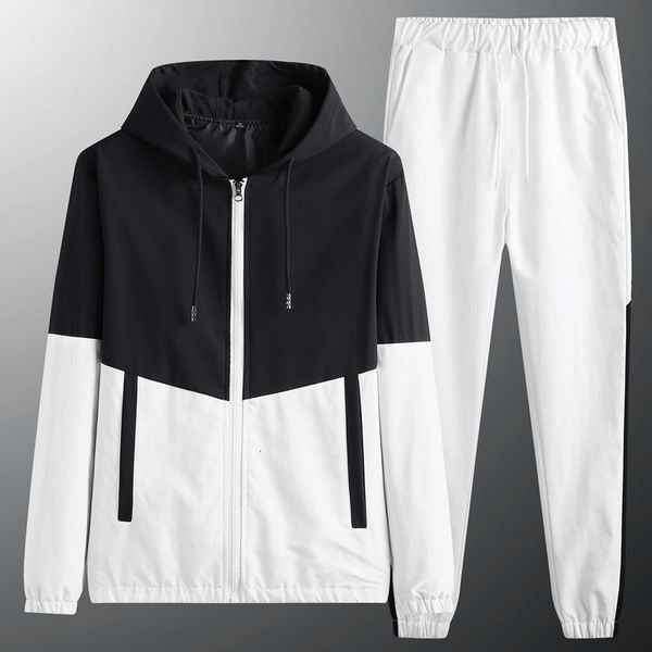 

men tracksuit casual hoodies sets spring new male jackets+pants two piece sets hip hop streetwear sports suit patchwork 210930, Gray
