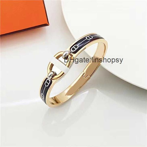 

aher mas designer luxury brand enamel bracelet h pig nose bangle enamel anchor chain accessories party wedding valentine's day gift 17c, Black