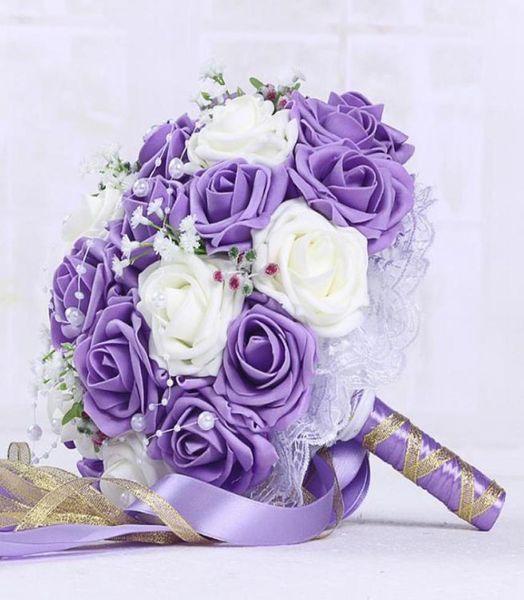 

30 rose wedding bouquets handmade bridal flower party gifts wedding accessories flowers pears beaded with ribbon9833052