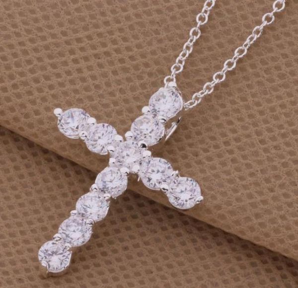 

zircon cross pendant necklace 925 silver plated fashion jewelry 10pcslot1550306