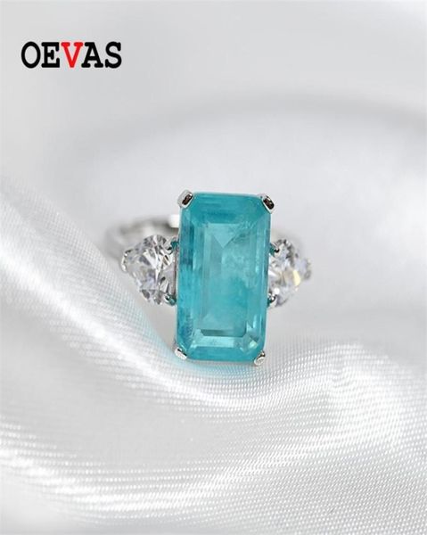 

oevas 100 925 sterling silver paraiba tourmaline gemstone rings for women sparkling high carbon diamond wedding fine jewelry 22028512876, Slivery;golden