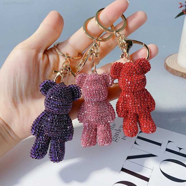 

key rings luxury crystals bear keychain for women men animal doll pendant key chain car key holder bag key ring llaveros charms jewelry l230, Slivery;golden